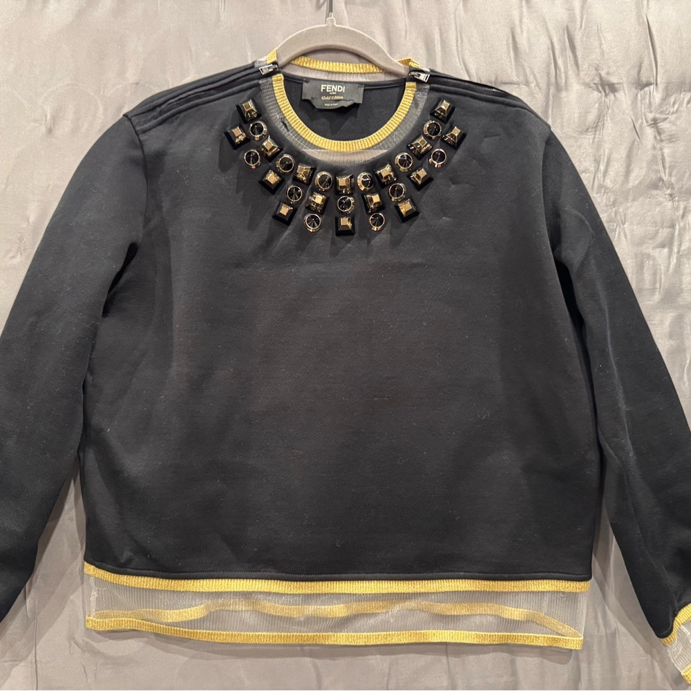 Fendi Black Top with Gold Embellishments